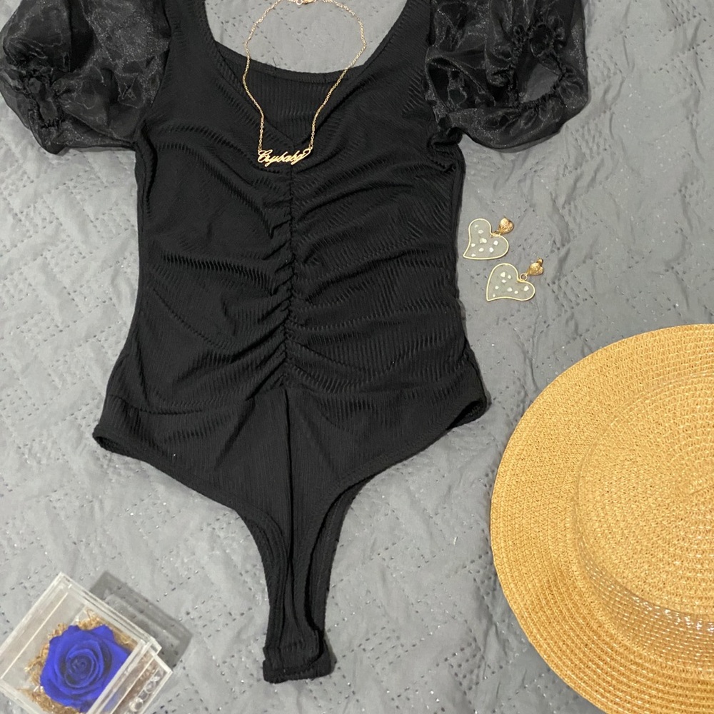 Tank bodysuit puffy sleeves